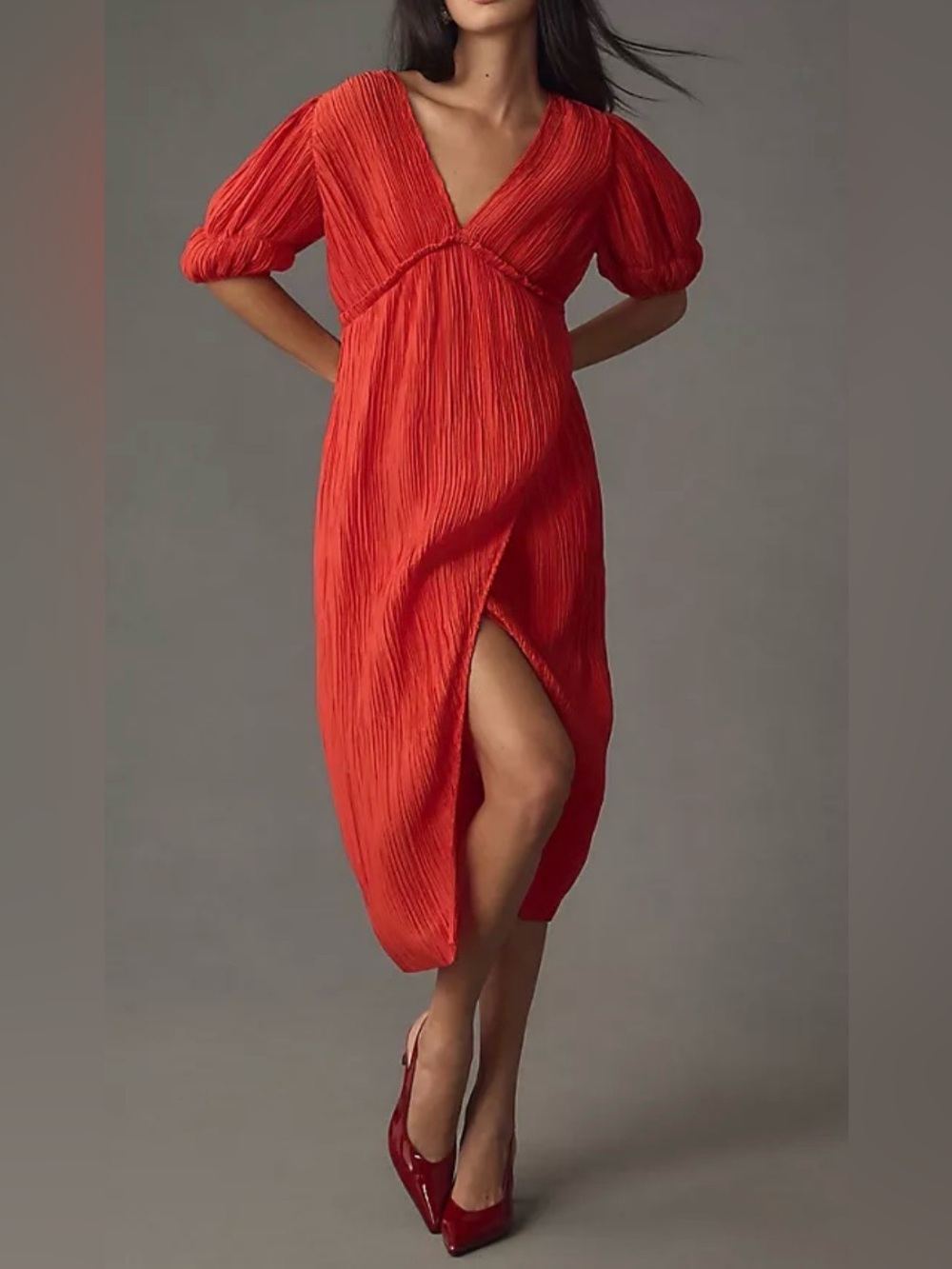 Anthropologie v-neck pleated slim midi dress size 1X